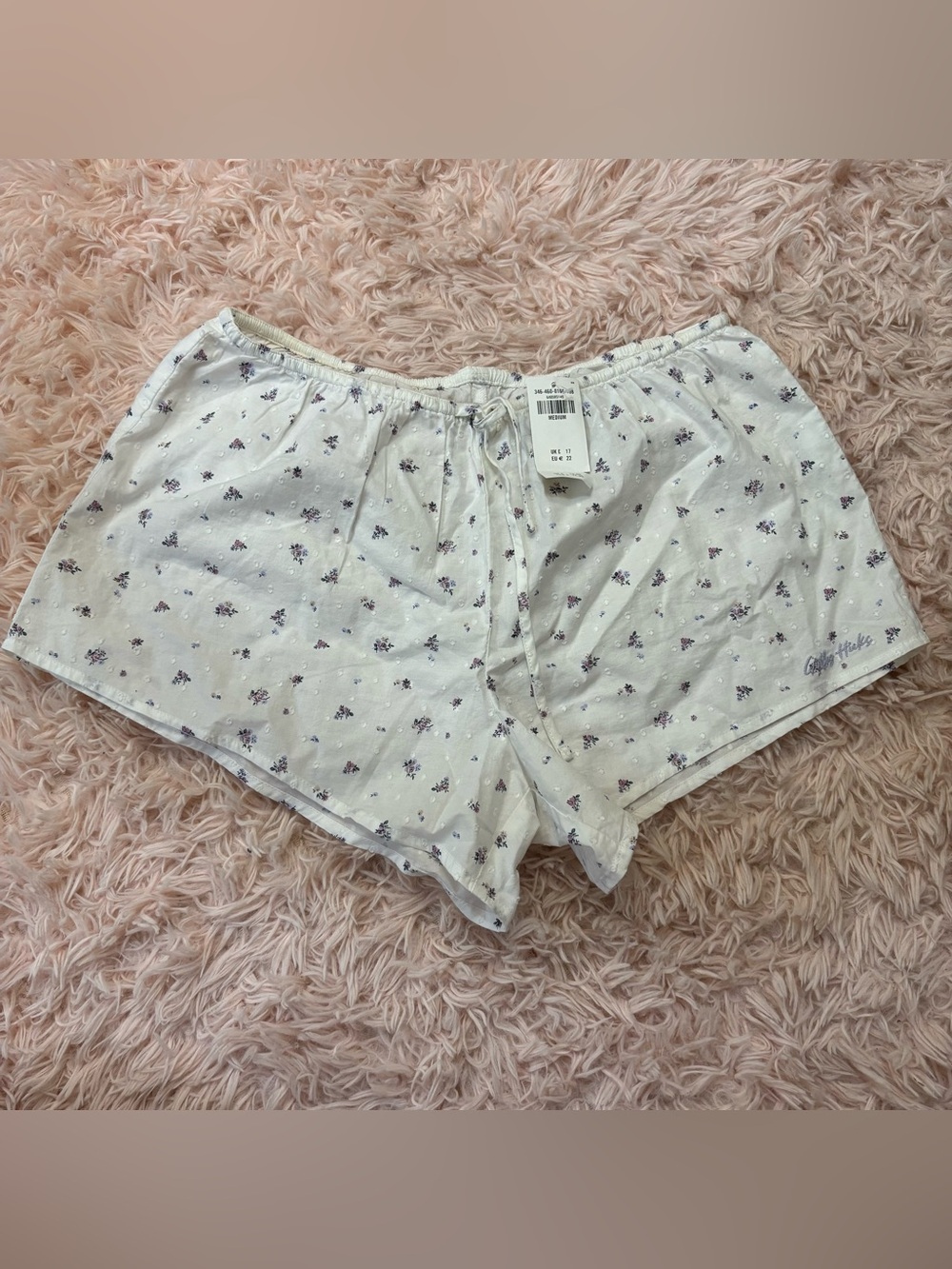 Hollister White Sleep Shorts with Purple Floral Print